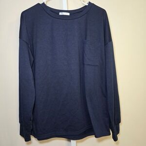Ekouaer‎ Womens Blue Long Sleeve Crew Neck Pullover Top with Pocket ladies sz M